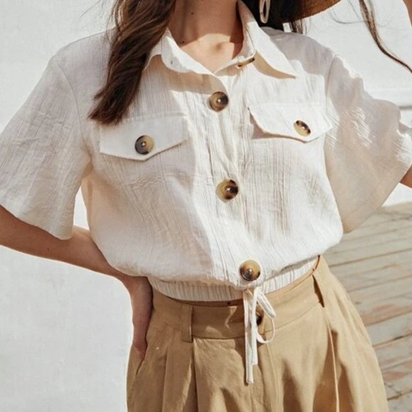 Beige Button Down Blouse in XS - Picture 3 of 3